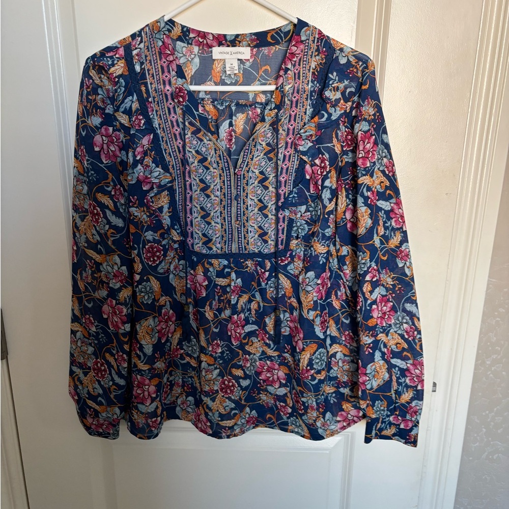 Vintage America Blue Floral Blouse